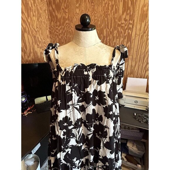 Anthropologie MILLY 4 Dani Floral Print Tie-Shoulder Dress Knee Length Black - Picture 4 of 9